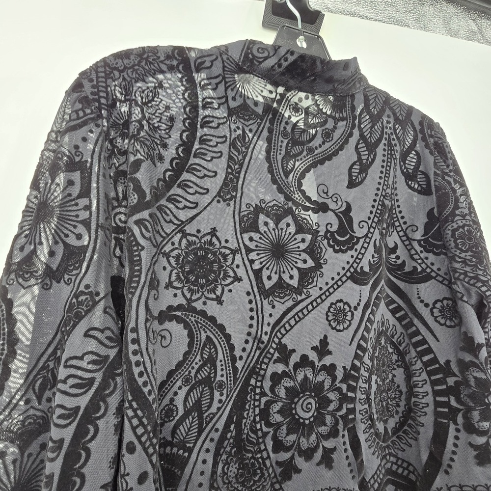 Sheer Velvet Burnout Top Blouse Womens 1XL Black Fairy Grunge Whimsigoth Goth
